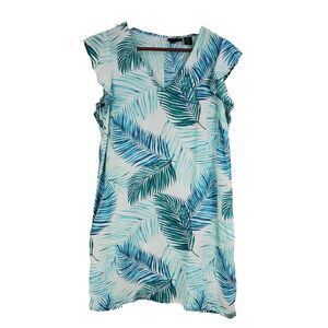 Tahari 100% Linen Palm Tree Print Dress  Size XS Tropical Hawaiian Resortwear